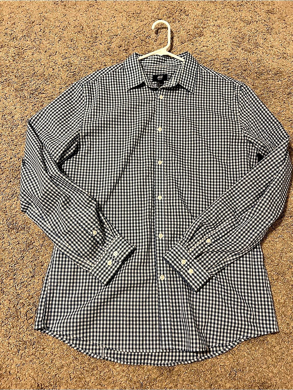 H&M Slim Fit Easy-Iron Shirt Gingham Blue & White Large